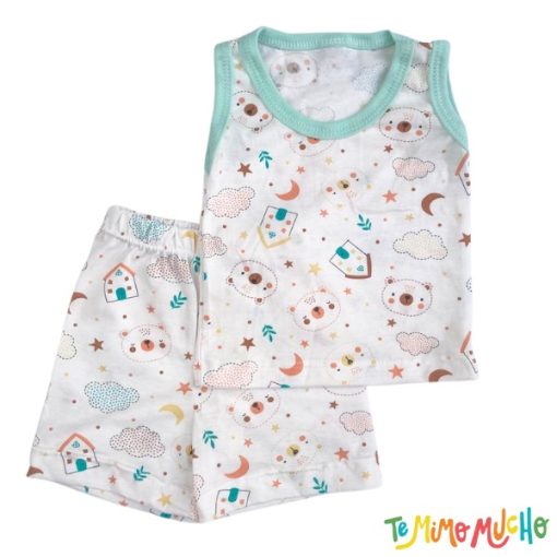 Conjunto Musculosa y Short Casitas y Animalitos Verde