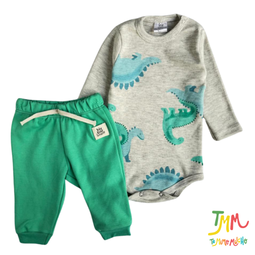 Conjunto body y babucha dino verde