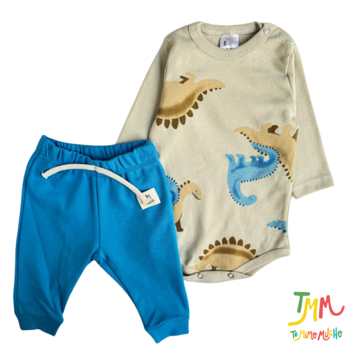 Conjunto body y babucha dino azul