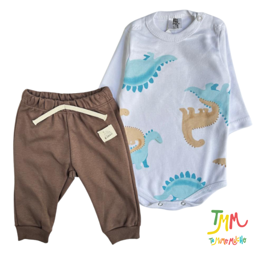 Conjunto body y babucha dino marron