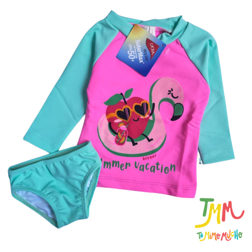 Conjunto malla UV+50 fritulla rosa manga verde