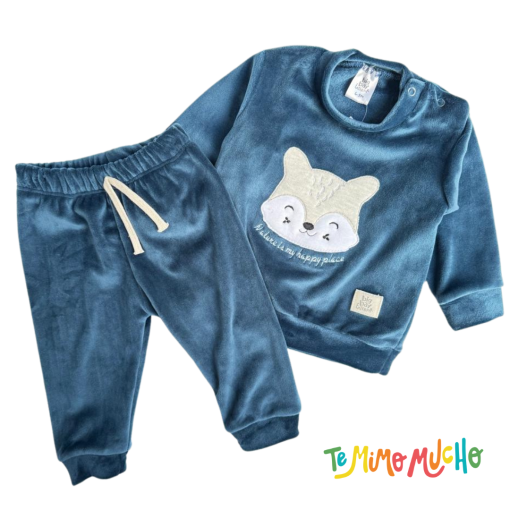 Conjunto buzo y babucha plush azul