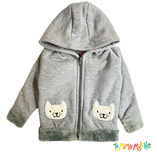 Campera forrada en peluche gris