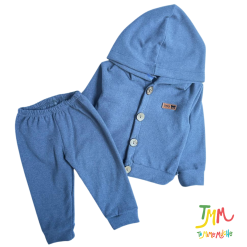 Conjunto campera de Daflon frizado azul - Talle 2 -8 meses