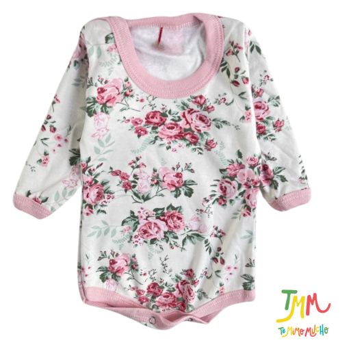 Body manga larga flores rosa fondo camel
